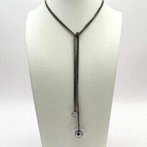 Lariat Style Gunmetal Chain With Black AB Beads
